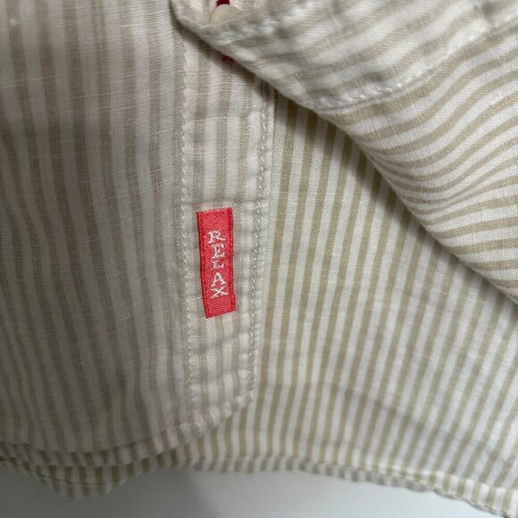 Tommy Bahama Relax Button up Shirt 2XL Striped 100% Linen White Tan - Picture 5 of 11